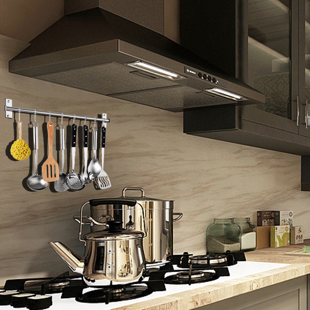 Kitchen Wall Mounted Rail With Sliding Hooks For Pans And Lids_voghion.com
